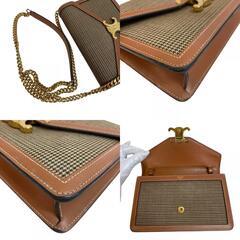 セリーヌ CELINE ショルダーバッグ 千鳥格子 チェーンウォレット マーゴ トリオンフ ベージュの画像