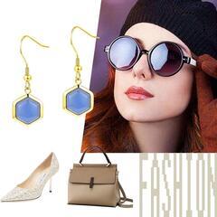 ピアス レディース アクセサリー　サファイア 18K金メッキ　ギフトBOX付きの画像