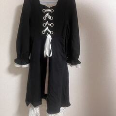 【美品】黒レースワンピース🎀レトロ可愛いリボン編み上げデザイン✨の画像