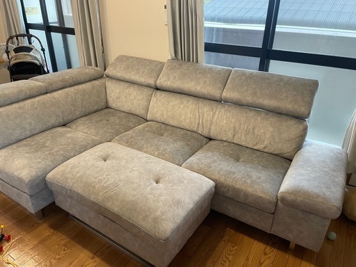 カウチソファ 【オットマン付き】【ヘッドレスト角度調節可)】