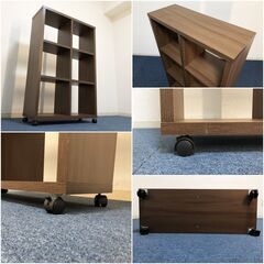 モダンスタイル 木目調ブラウン飾り棚・スタッキングシェルフ・リビングボード・収納ボックス キャスター（ロック2ヶ所）付きの画像