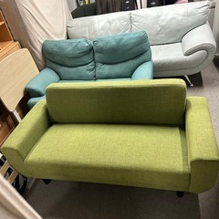2人掛けソファ　グリーン　布ソファの画像