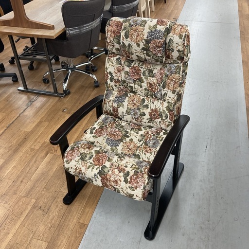 S381 ⭐ リクライニング高座椅子 肘掛け 布張り 花柄 幅60cm USED