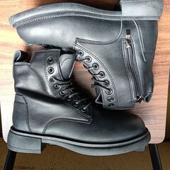 新品 23cm レディース ブーツ ブラック 厚底 シューズ ショートブーツ【B074-Z】の画像