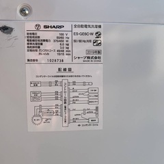 🌸SHARP 電気洗濯機  ES-GE6C-Wの画像