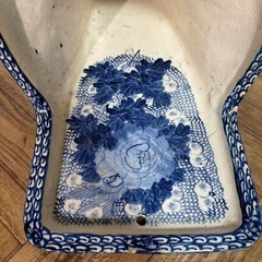 ◎陶器◎小便器2点セット◎和モダン◎青染付◎骨董◎トイレ◎旧家◎便所◎花文◎古道具◎大正～昭和？◎アンティーク◎レトロ◎の画像