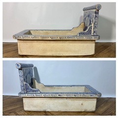 ◎陶器◎小便器2点セット◎和モダン◎青染付◎骨董◎トイレ◎旧家◎便所◎花文◎古道具◎大正～昭和？◎アンティーク◎レトロ◎の画像