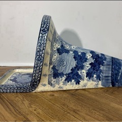 ◎陶器◎小便器2点セット◎和モダン◎青染付◎骨董◎トイレ◎旧家◎便所◎花文◎古道具◎大正～昭和？◎アンティーク◎レトロ◎の画像