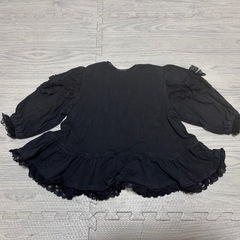 【PU・PU・PU・DO】フリルレースブラウス 黒 100サイズ前後 平置き36cmの画像