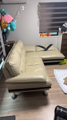 コーナーソファ　レザー　ベージュ