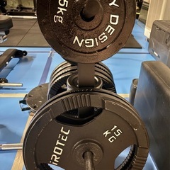 バーベルプレート120kg分、バーベルシャフト、プレートツリーの画像