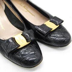 フェラガモ パンプス ヴァラリボンイタリア製 黒 ブラック FERRAGAMOの画像