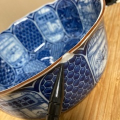 大相撲　大皿　深皿　栄峯 軍配団扇柄  直径約18㎝ Authentic Sumo design deep dish の画像