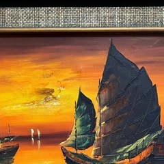 【美品】絵　額縁　船　風景画の画像