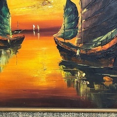 【美品】絵　額縁　船　風景画の画像
