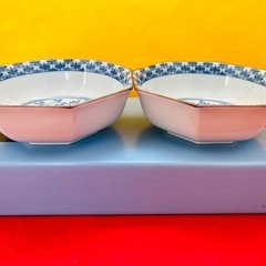 【たち吉】からくさ ペアボール 八角中鉢 2ヶセット SL-65 唐草模様 新品未使用 和皿 食器 正月料理の画像