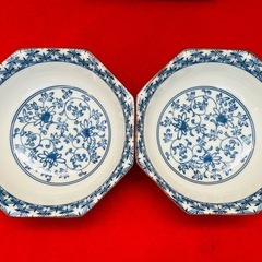 【たち吉】からくさ ペアボール 八角中鉢 2ヶセット SL-65 唐草模様 新品未使用 和皿 食器 正月料理の画像