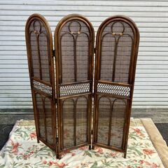 籐ラタン★パーテーション★3連パーテーション★衝立★昭和レトロの画像