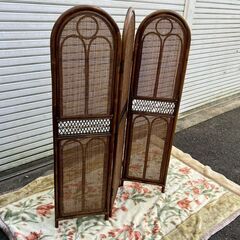 籐ラタン★パーテーション★3連パーテーション★衝立★昭和レトロの画像