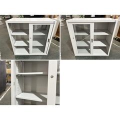 ガラス引違い書庫３段　※鍵付き　F-HD-262-1022A「オフィス家具のワンツーマート」の画像