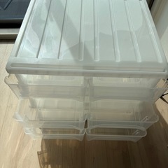 キャスター付き プラスチック収納チェスト（3段×2列・計6引き出し／ホワイト×クリア）の画像