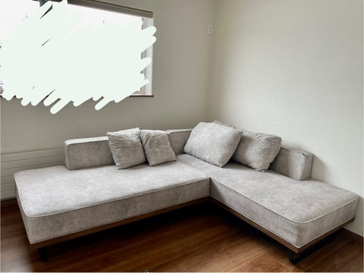 【旭川引取限定】北欧風グレーコーナーソファ（定価10万円）犬による一部破れあり