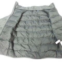 ( M-1002 )UNIQLO ユニクロ ライトウォームパデットパーカ キッズ 子供 １４０サイズ オリーブ ダウンジャケット 中古の画像