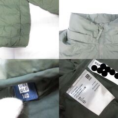 ( M-1002 )UNIQLO ユニクロ ライトウォームパデットパーカ キッズ 子供 １４０サイズ オリーブ ダウンジャケット 中古の画像