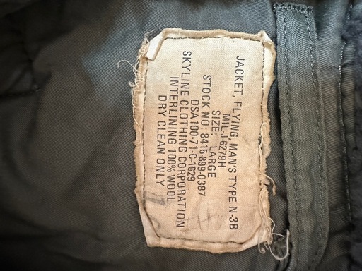 N-3B 米軍実物 USAF フライトジャケット ビンテージ　71年製　ラージ　Lサイズ　 ミリタリー　リアルファー　放出品