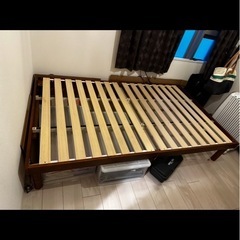 【セミダブル】　すのこベッドフレーム　パイン材　ブラウンの画像