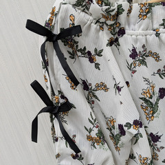 花柄 リボン ブラウス ホワイト 半袖 トップス レディース 可愛い フェミニンの画像