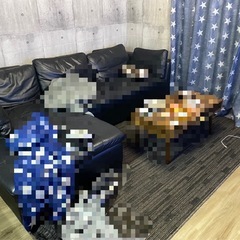 ニトリ　黒　革　ソファー　３人掛けの画像