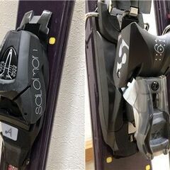 ss7993　サロモン スキー 3点セット L155cm ブラック ケース付き SALOMON SPORKLING FOCUS 黒 スキー板 ビンディング ストック カービングスキー スキー板 金具付き スキーセット 中古の画像