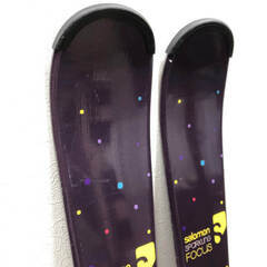 ss7993　サロモン スキー 3点セット L155cm ブラック ケース付き SALOMON SPORKLING FOCUS 黒 スキー板 ビンディング ストック カービングスキー スキー板 金具付き スキーセット 中古の画像