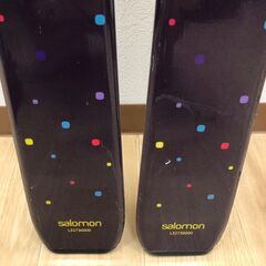 ss7993　サロモン スキー 3点セット L155cm ブラック ケース付き SALOMON SPORKLING FOCUS 黒 スキー板 ビンディング ストック カービングスキー スキー板 金具付き スキーセット 中古の画像