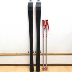 ss7994　カザマ スキー 3点セット 150cm レッド ケース付き KAZAMA WinterHigh 赤 スキー板 ビンディング ストック カービングスキー スキー板 金具付き スキーセット 中古の画像