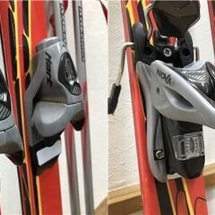 ss7994　カザマ スキー 3点セット 150cm レッド ケース付き KAZAMA WinterHigh 赤 スキー板 ビンディング ストック カービングスキー スキー板 金具付き スキーセット 中古の画像