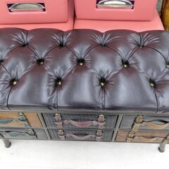 北海道 千歳市/恵庭市 近郊配送 ヴィンテージ調 収納付きベンチ 収納家具 店頭でのお受渡し大歓迎の画像