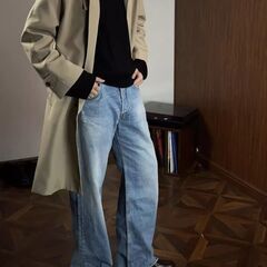 Oclin 千鳥格（ちどりご）ダブルスタイル トレンチコート／撥水・防寒・オーバーシルエットコートの画像