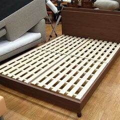 ニトリ ダブルベッド 幅140.5×奥206.5×高さ85cm マットレス付き ブラウン系 NITORI 札幌市 清田区 平岡の画像