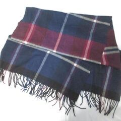 ( M-1003 )AVALON アバロン ストール マフラー チェック柄 ブルー ネイビー パープル 青 紺色 紫 中古の画像