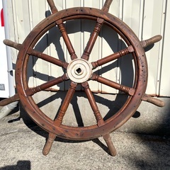 特大 操舵輪 船舵 木製 ハンドル直径約105㎝ アンティーク オブジェ インテリア コレクション♪ 舵輪 ハンドル レトロ 舵 舵輪 オブジェの画像