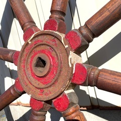 特大 操舵輪 船舵 木製 ハンドル直径約105㎝ アンティーク オブジェ インテリア コレクション♪ 舵輪 ハンドル レトロ 舵 舵輪 オブジェの画像