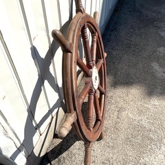 特大 操舵輪 船舵 木製 ハンドル直径約105㎝ アンティーク オブジェ インテリア コレクション♪ 舵輪 ハンドル レトロ 舵 舵輪 オブジェの画像