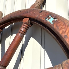 特大 操舵輪 船舵 木製 ハンドル直径約105㎝ アンティーク オブジェ インテリア コレクション♪ 舵輪 ハンドル レトロ 舵 舵輪 オブジェの画像
