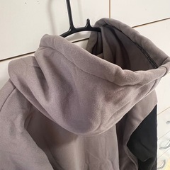 パーカー メンズ 長袖 フード付き ゆったり カジュアル 秋冬 グレー＆ブラック 2XLの画像