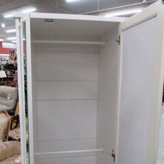 スリム ワードローブ ミラー付き 幅60cm 高さ182cm ホワイト系 ハンガーラック クローゼット 衣類収納 収納家具 苫小牧西店の画像