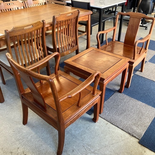 サ2510-418 唐木家具風 サイドテーブルセット 椅子2脚付き ※バラ売り不可 キズ汚れ有り