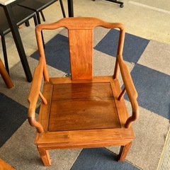 サ2510-418 唐木家具風 サイドテーブルセット 椅子2脚付き ※バラ売り不可 キズ汚れ有りの画像