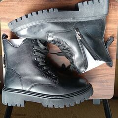 新品 23cm レディース ブーツ ブラック 厚底 シューズ ショートブーツ【B077-Z】の画像